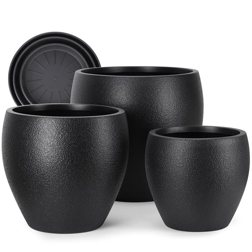 Large Plant Pots Set of 3 with Drainage Holes and Trays