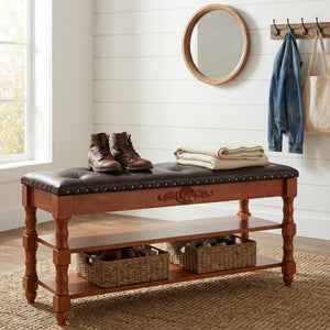 Storage Bench with Lift Top & Open Shelves