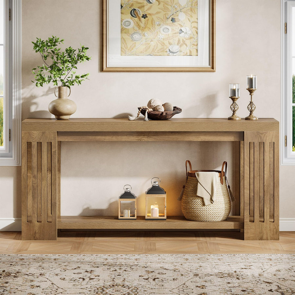 70.9" Extra Long Farmhouse Console Table with 2-Tier Storage