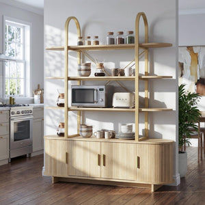 Arched Cabinet Bookshelf with Sliding Tambour Doors