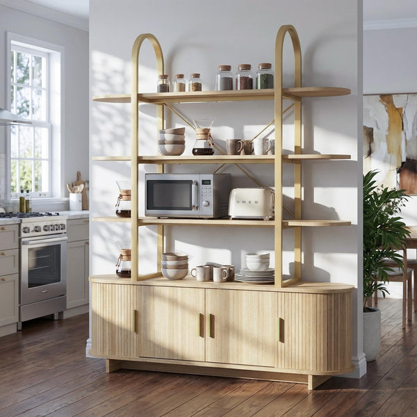 Arched Cabinet Bookshelf with Sliding Tambour Doors