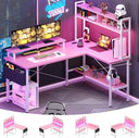 L-Shaped Gaming & Home Office Desk with Power Outlets, LED Lights & Monitor Stand