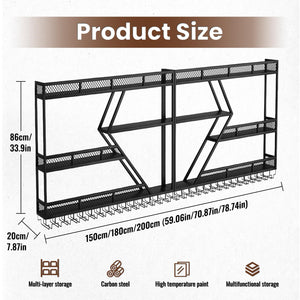 Wall Mounted Wine Rack with LED Light – 4-Tier Metal Floating Shelf with Glass Holder