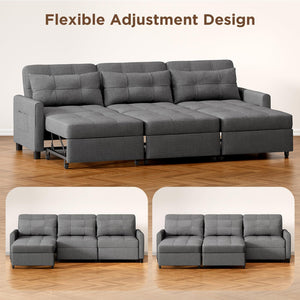 Convertible Sectional Sleeper Sofa with Adjustable Backrest & Ottoman