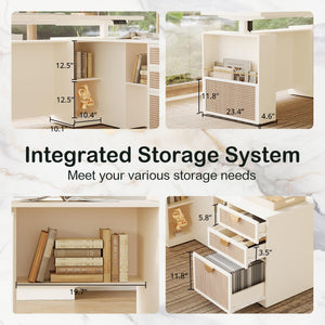 63" L-Shaped Electric Standing Desk with File Cabinet