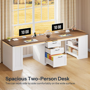 94.5" 2-Person Computer Desk with Power Outlet, Drawers & Adjustable Shelves