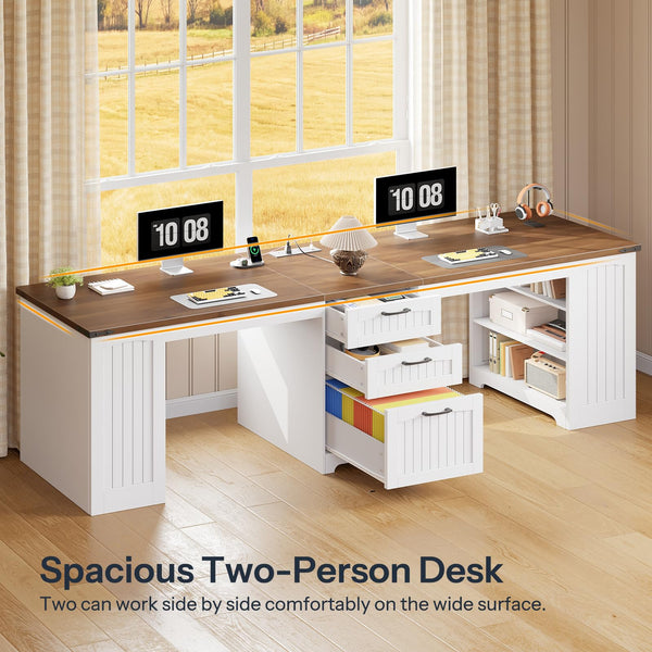 94.5" 2-Person Computer Desk with Power Outlet, Drawers & Adjustable Shelves