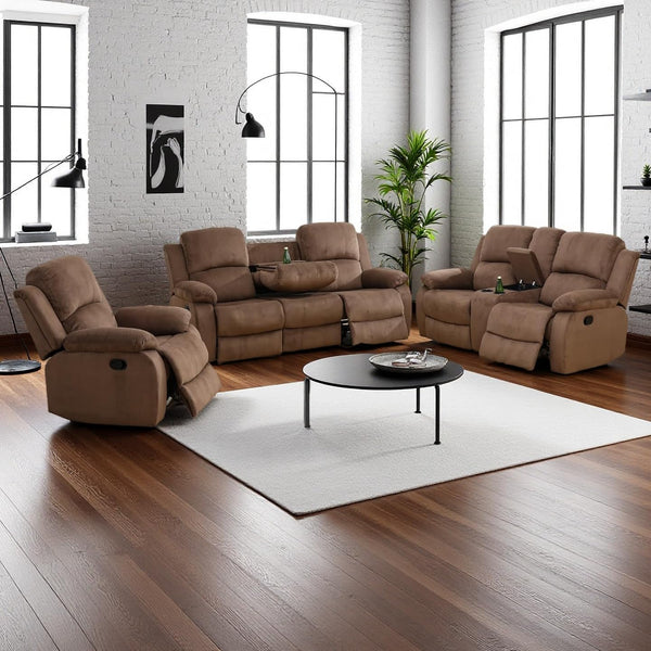 L-Shape Sectional Reclining Sofa Set with Drop-Down Table & Storage Console