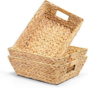 Trapezoid Wicker Storage Baskets with Handles – Water Hyacinth Organizer