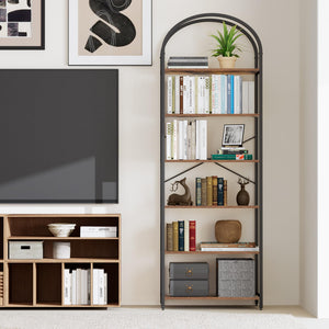 Arched Bookshelf – 5 & 6 Tier Wood and Metal Shelf Unit