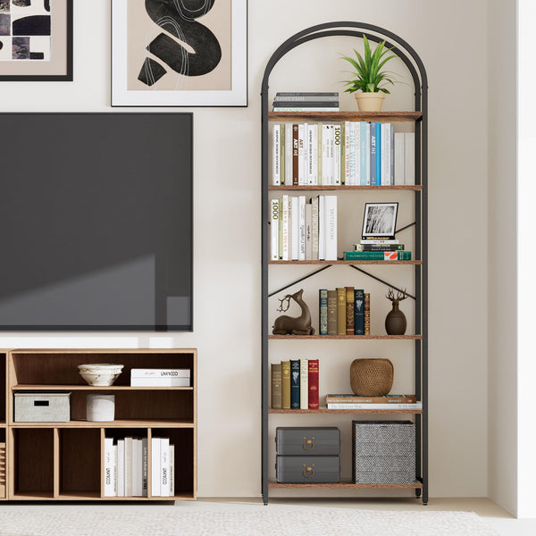 Arched Bookshelf – 5 & 6 Tier Wood and Metal Shelf Unit