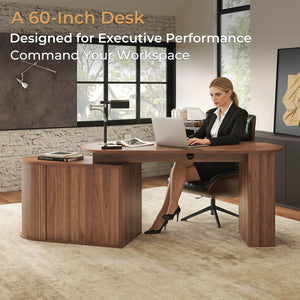 L-Shaped Rotating Computer Desk with Storage Cabinet, Keyboard Tray & Power Outlet – 60 Inch
