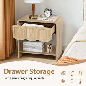 Modern Wood Nightstand with Wave Panel Drawer