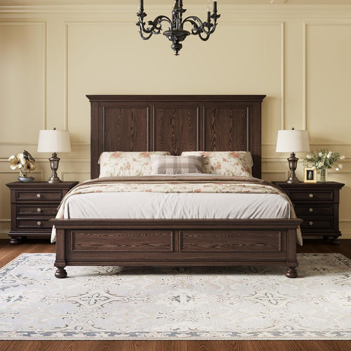 3-Piece Solid Wood Bedroom Set – Bed Frame & 2 Nightstands