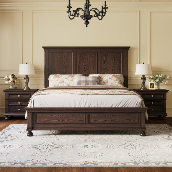 3-Piece Solid Wood Bedroom Set – Bed Frame & 2 Nightstands