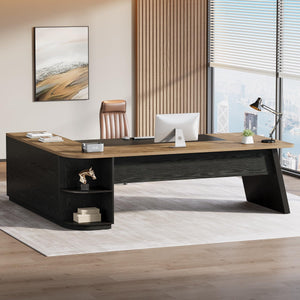 L-Shaped Executive Desk with Cabinet and Storage Shelves