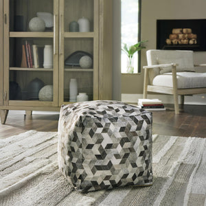 Geometric Patterned Pouf – Gray & Brown