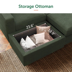 U-Shaped Sectional Sleeper Sofa with Storage Ottoman