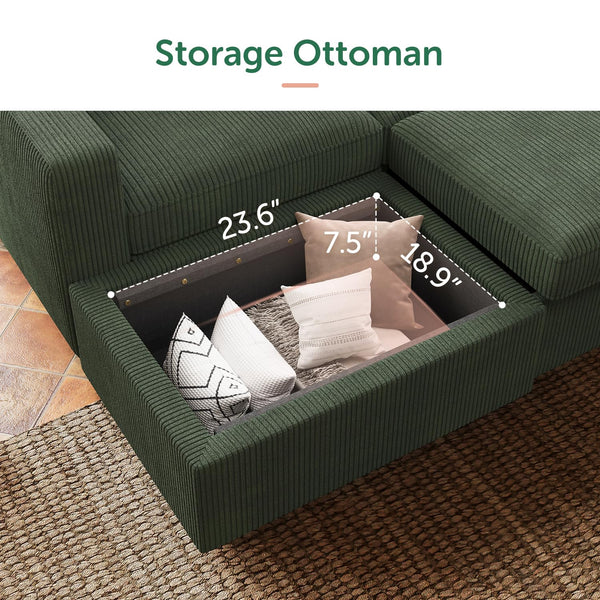 U-Shaped Sectional Sleeper Sofa with Storage Ottoman