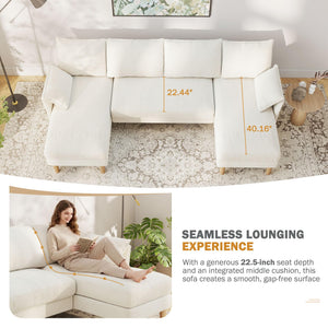 U-Shaped Sectional Sofa with Deep Seat – Chenille Fabric, 4-Seat, Beige