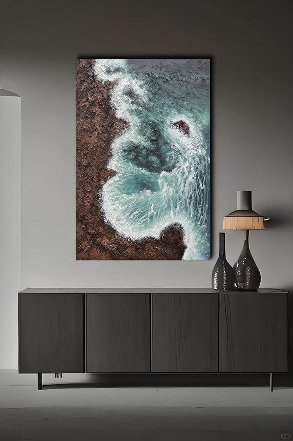 24x36" Hand-Painted 3D Texture Abstract Sea Wave Oil Painting – Modern Minimalist Canvas Wall Art