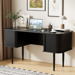 55" Fluted Writing Desk with Sliding Door Storage