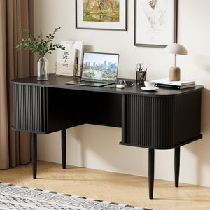 55" Fluted Writing Desk with Sliding Door Storage