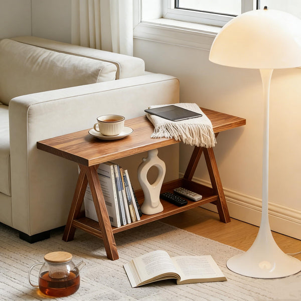 Rustic Solid Wood Entryway Bench with Storage Shelves