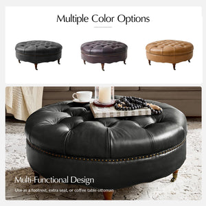 40" Round Leather Ottoman Coffee Table