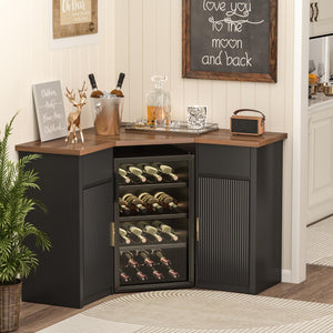 L-Shaped Corner Bar Cabinet with Fridge Space