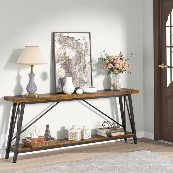 LITTLE TREE 70.9 Inch Long Entryway Console Table, Industrial Behind Sofa Couch Table for Living Room