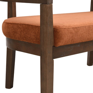 Fabric Upholstered Loveseat with Rattan Backrest & Rubberwood Frame