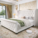 Upholstered Sleigh Bed Frame with Wingback Headboard
