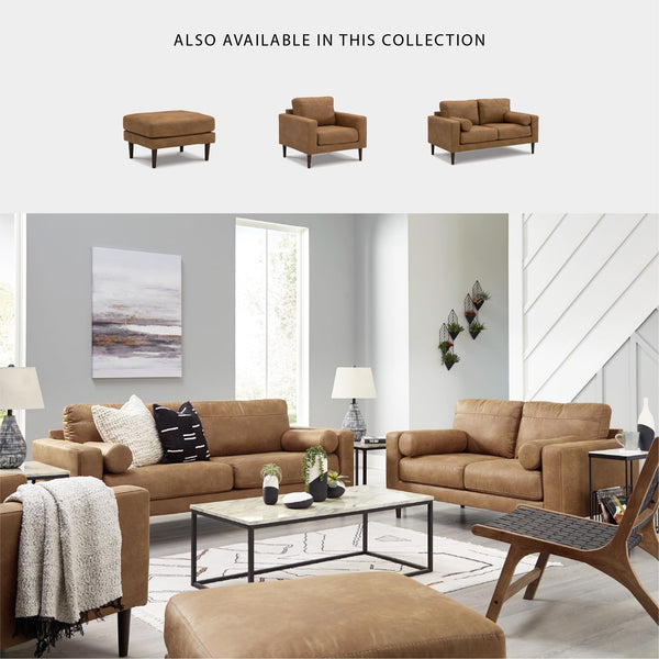 Faux Leather Sofa with Bolster Pillows & Wood Accent Legs, Dark Brown