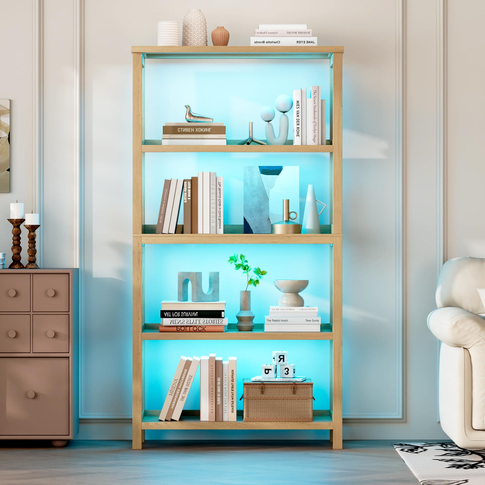 5-Tier Bookcase with LED Lighting & Open Storage Shelves