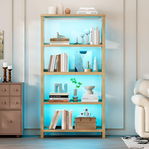 5-Tier Bookcase with LED Lighting & Open Storage Shelves