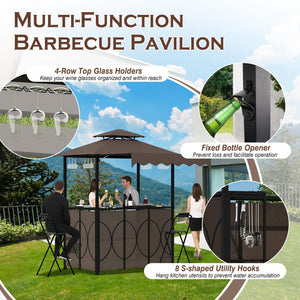 3-Piece Outdoor Patio Bar Set with Canopy, Bar Table & 2 Foldable Stools