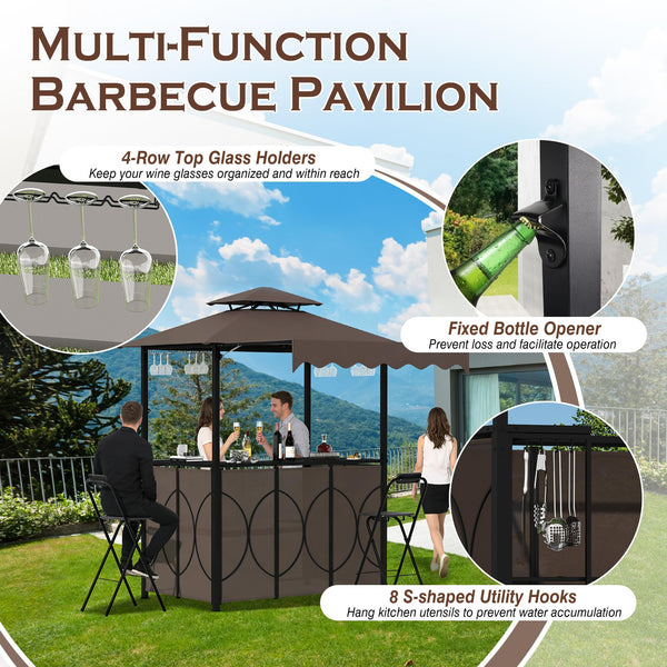 3-Piece Outdoor Patio Bar Set with Canopy, Bar Table & 2 Foldable Stools