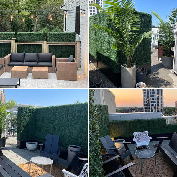 Artificial Boxwood Hedge Wall Privacy Panel with Steel Planter Box