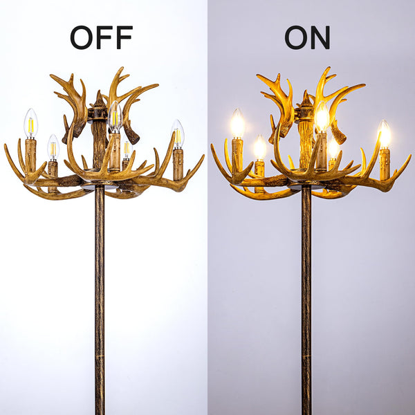Bronze Antler Floor Lamp with 5-Light Candelabra
