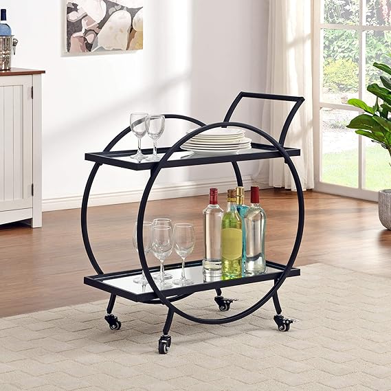 2-Tier Rolling Bar Cart with Mirror Shelves