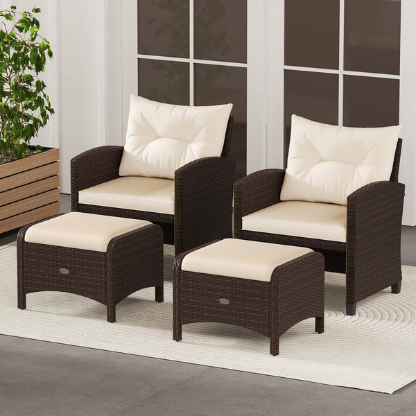 Outdoor PE Rattan Ottoman Set of 2 with Removable Cushions