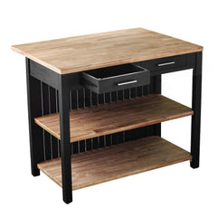 Expandable Freestanding Kitchen Island – Black & Natural