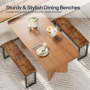 Industrial Dining Bench Set of 2 – Rustic Brown & Black Metal Frame