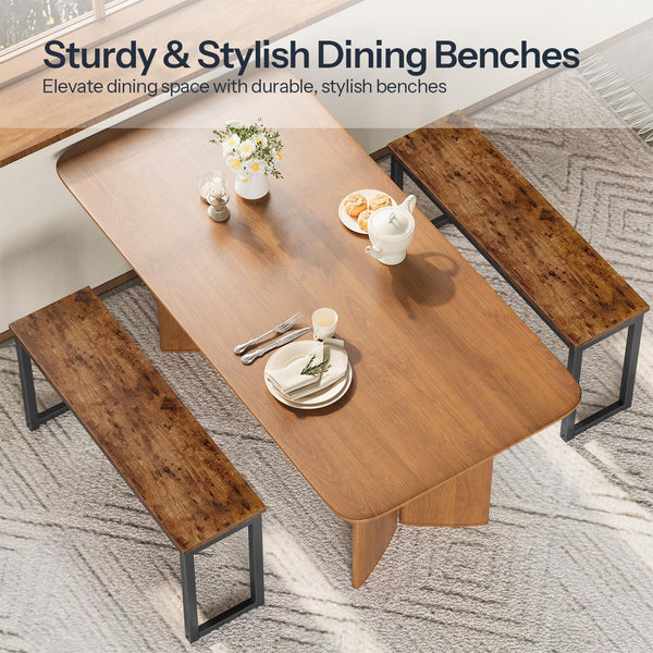 Industrial Dining Bench Set of 2 – Rustic Brown & Black Metal Frame