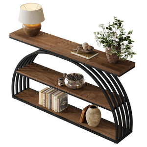 63-Inch Arched Console Table with 3-Tier Shelves
