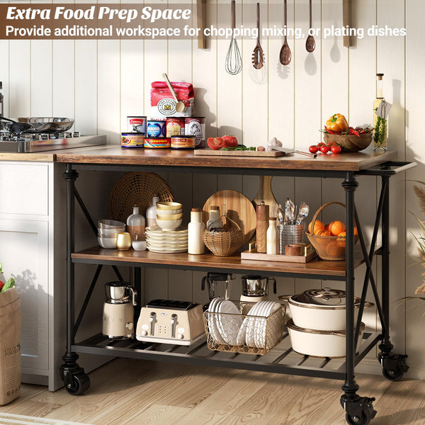 3-Tier Rolling Kitchen Island Cart with Pipe Legs