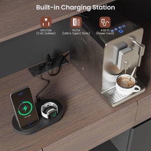 Wine Cabinet with LED Lights & Charging Station