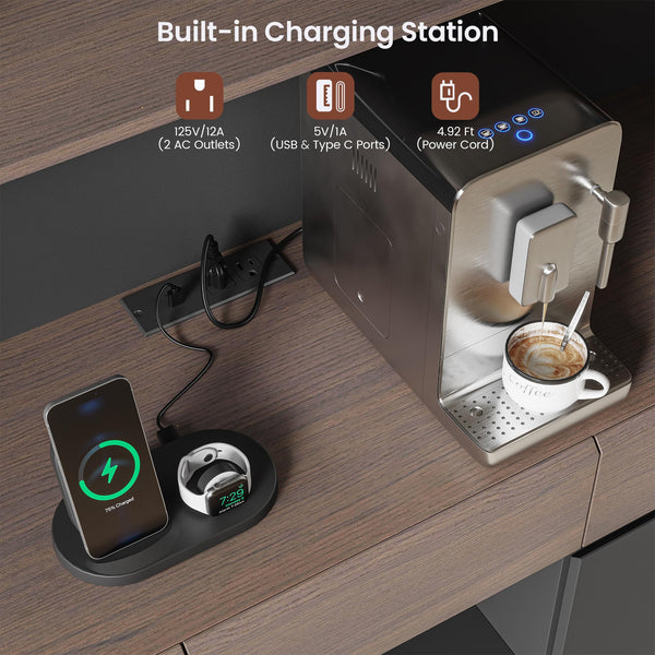 Wine Cabinet with LED Lights & Charging Station