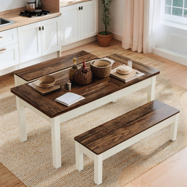 Farmhouse Dining Table Set with 2 Benches, Seats 4–6